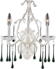 Opulence 2 Light Wall Sconce In Antique White and Lime Crystal