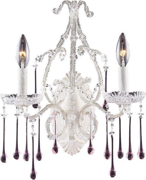Opulence 2 Light Wall Sconce In Antique White and Rose Crystal