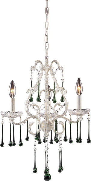 Opulence 3 Light Chandelier In Antique White and Lime Crystal