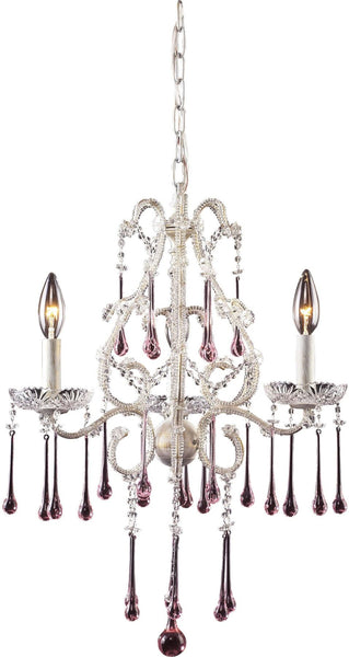 Opulence 3 Light Chandelier In Antique White and Rose Crystal