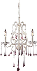 Opulence 3 Light Chandelier In Antique White and Rose Crystal