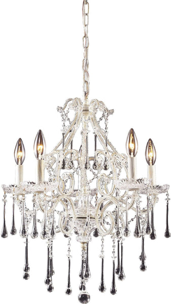Opulence 5 Light Chandelier In Antique White and Clear Crystal