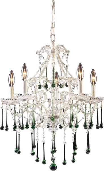 Opulence 5 Light Chandelier In Antique White and Lime Crystal