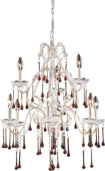 Opulence 9 Light Chandelier In Antique White and Amber Crystal