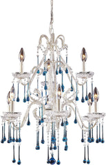 Opulence 9 Light Chandelier In Antique White and Aqua Crystal