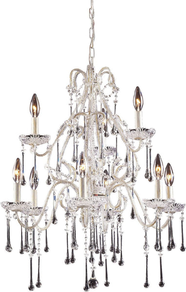 Opulence 9 Light Chandelier In Antique White and Clear Crystal
