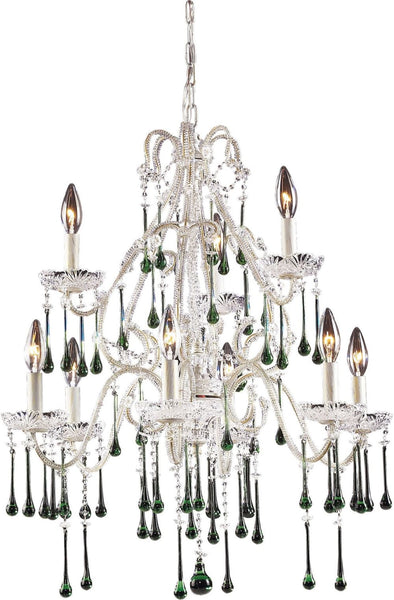 Opulence 9 Light Chandelier In Antique White and Lime Crystal