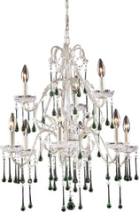 Opulence 9 Light Chandelier In Antique White and Lime Crystal