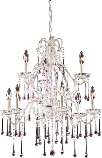 Opulence 9 Light Chandelier In Antique White and Rose Crystal