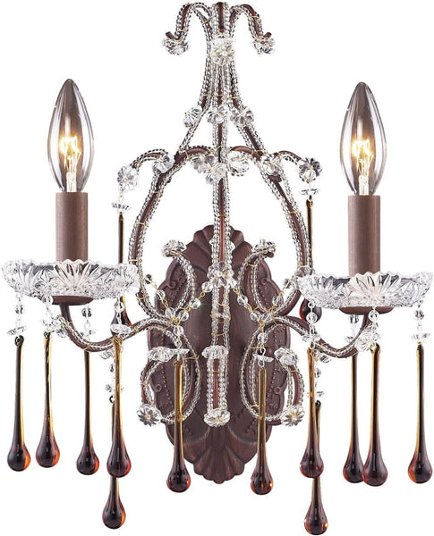 Opulence 2 Light Wall Sconce In Rust and Amber Crystal