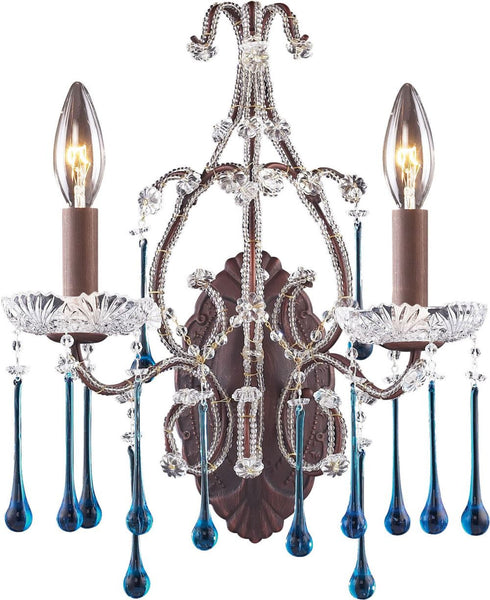 Opulence 2 Light Wall Sconce In Rust and Aqua Crystal