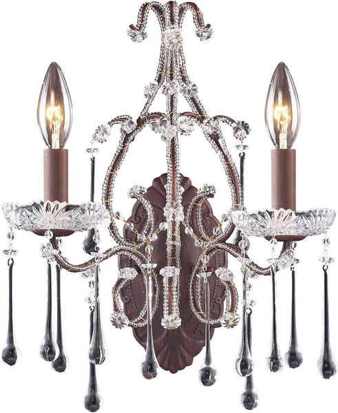 Opulence 2 Light Wall Sconce In Rust and Clear Crystal