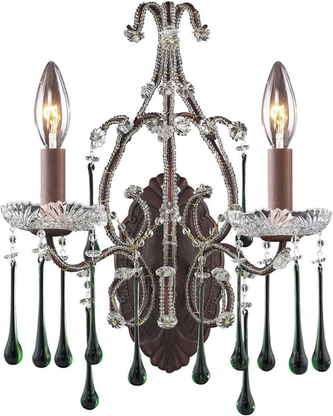 Opulence 2 Light Wall Sconce In Rust and Lime Crystal