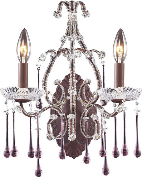 Opulence 2 Light Wall Sconce In Rust and Rose Crystal