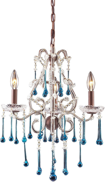 Opulence 3 Light Chandelier In Rust and Aqua Crystal