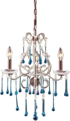 Opulence 3 Light Chandelier In Rust and Aqua Crystal