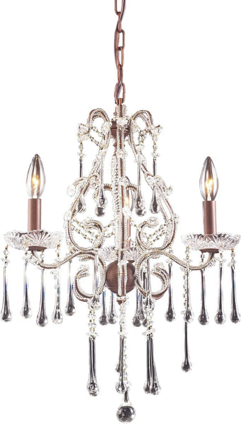 Opulence 3 Light Chandelier In Rust and Clear Crystal