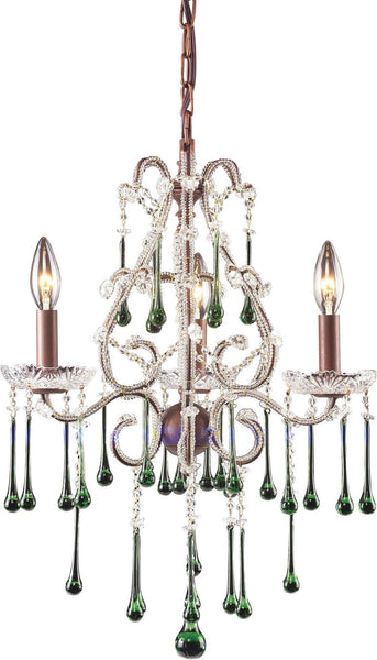 Opulence 3 Light Chandelier In Rust and Lime Crystal