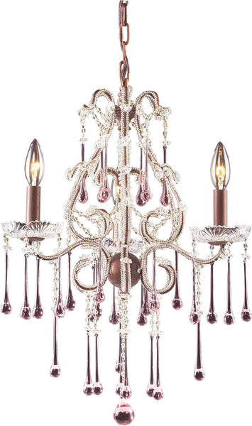 Opulence 3 Light Chandelier In Rust and Rose Crystal