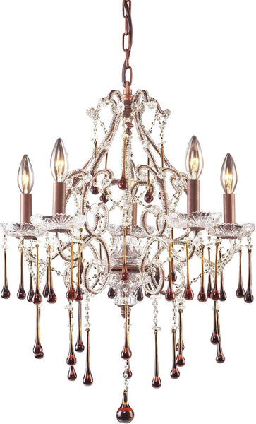 Opulence 5 Light Chandelier In Rust and Amber Crystal