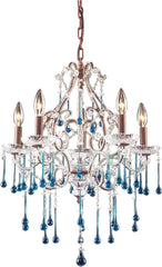 Opulence 5 Light Chandelier In Rust and Aqua Crystal