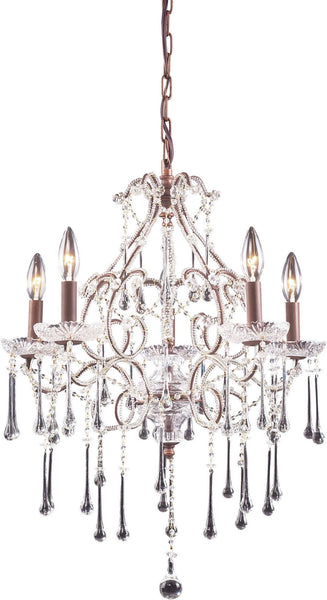 Opulence 5 Light Chandelier In Rust and Clear Crystal