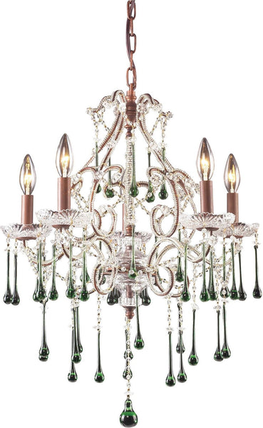 Opulence 5 Light Chandelier In Rust and Lime Crystal