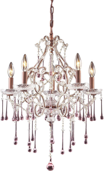 Opulence 5 Light Chandelier In Rust and Rose Crystal