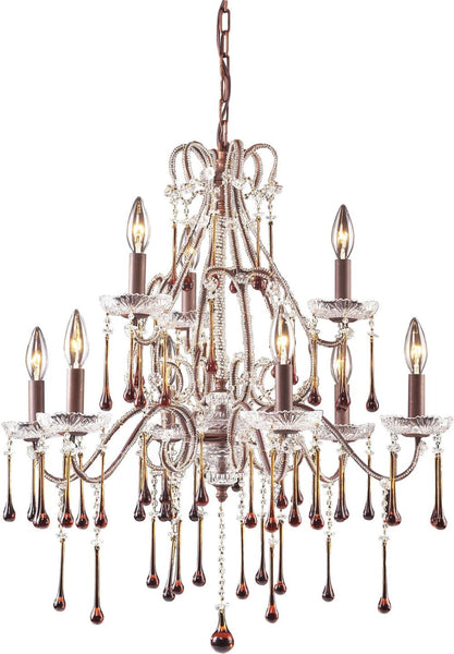 Opulence 9 Light Chandelier In Rust and Amber Crystal