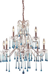 Opulence 9 Light Chandelier In Rust and Aqua Crystal