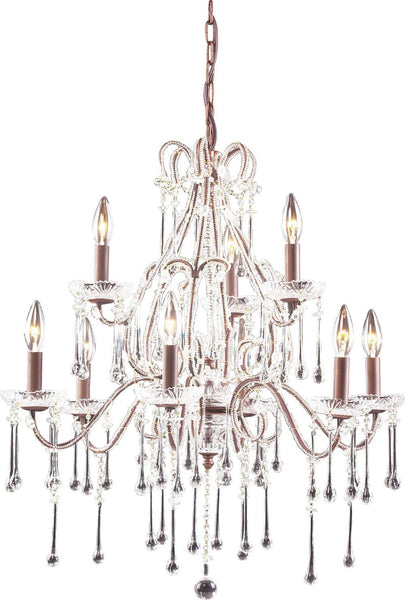 Opulence 9 Light Chandelier In Rust and Clear Crystal
