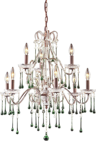 Opulence 9 Light Chandelier In Rust and Lime Crystal