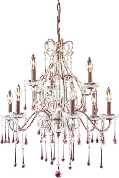 Opulence 9 Light Chandelier In Rust and Rose Crystal