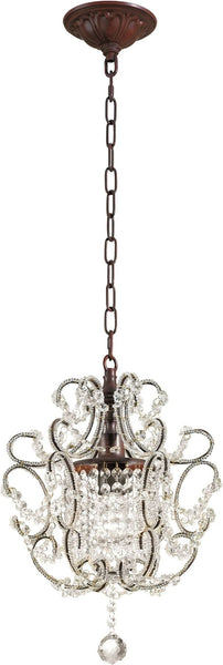 Elise 1 Light Pendant In Rust and Clear Crystal