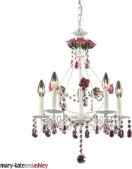 Rosavita 5 Light Chandelier In Antique White and Pink