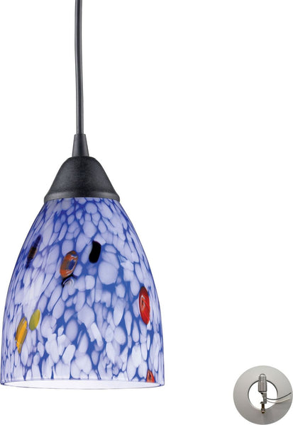 Classico 1 Light Pendant In Dark Rust and Starburst Blue Glass - Includes Recessed Lighting Kit