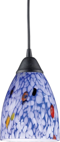 Classico 1 Light Led Pendant In Dark Rust and Starburst Blue Glass