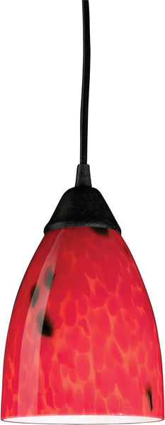 Classico 1 Light Led Pendant In Dark Rust and Fire Red Glass