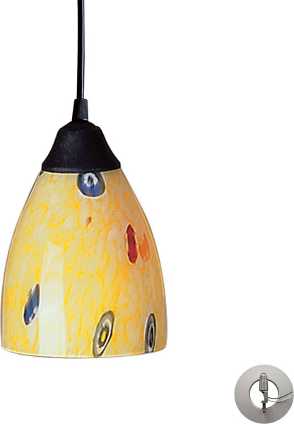 Classico 1 Light Pendant In Dark Rust and Yellow Blaze Glass - Includes Recessed Lighting Kit