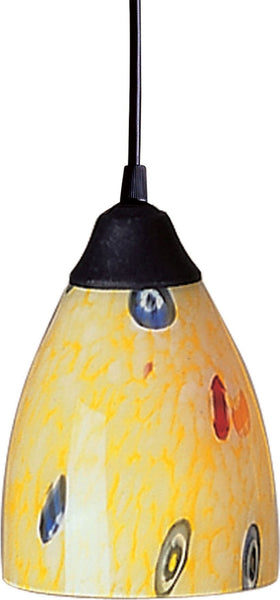Classico 1 Light Led Pendant In Dark Rust and Yellow Blaze Glass