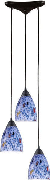 Classico 3 Light Pendant In Dark Rust and Starburst Blue Glass