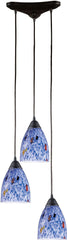 Classico 3 Light Pendant In Dark Rust and Starburst Blue Glass