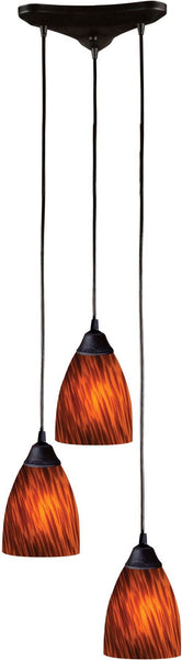 Classico 3 Light Pendant In Dark Rust and Espresso Glass