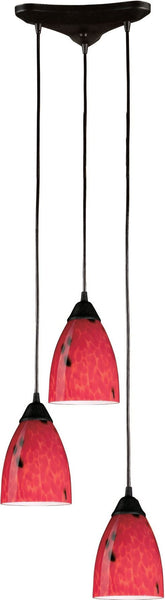 Classico 3 Light Pendant In Dark Rust and Fire Red Glass