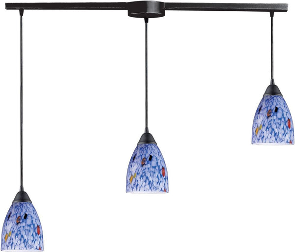 Classico 3 Light Pendant In Dark Rust and Starburst Blue Glass
