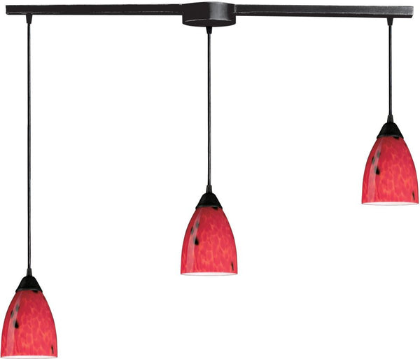 Classico 3 Light Pendant In Dark Rust and Fire Red Glass