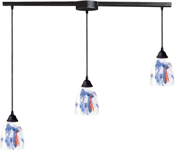 Classico 3 Light Pendant In Dark Rust and Mountain Glass