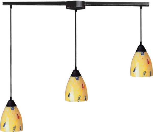 Classico 3 Light Pendant In Dark Rust and Yellow Blaze Glass