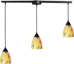 Classico 3 Light Pendant In Dark Rust and Yellow Blaze Glass