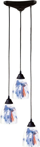 Classico 3 Light Pendant In Dark Rust and Mountain Glass